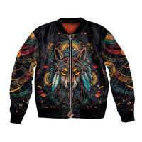 Native American Wolf Bomber Jacket Abstract Geometric Style
