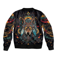 Native American Wolf Bomber Jacket Abstract Geometric Style