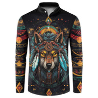 Native American Wolf Button Sweatshirt Abstract Geometric Style