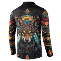 Native American Wolf Button Sweatshirt Abstract Geometric Style