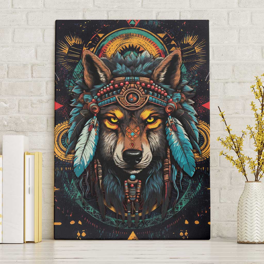 Native American Wolf Canvas Wall Art Abstract Geometric Style