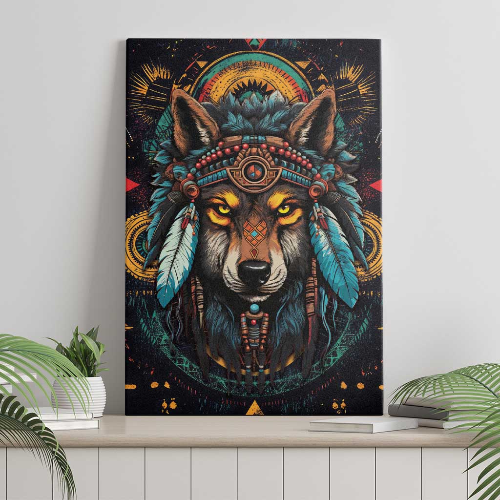 Native American Wolf Canvas Wall Art Abstract Geometric Style