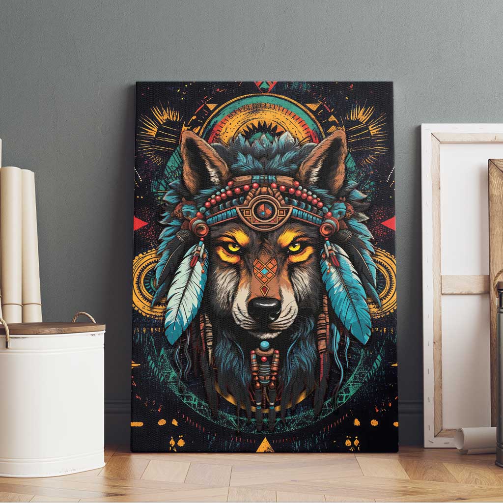 Native American Wolf Canvas Wall Art Abstract Geometric Style