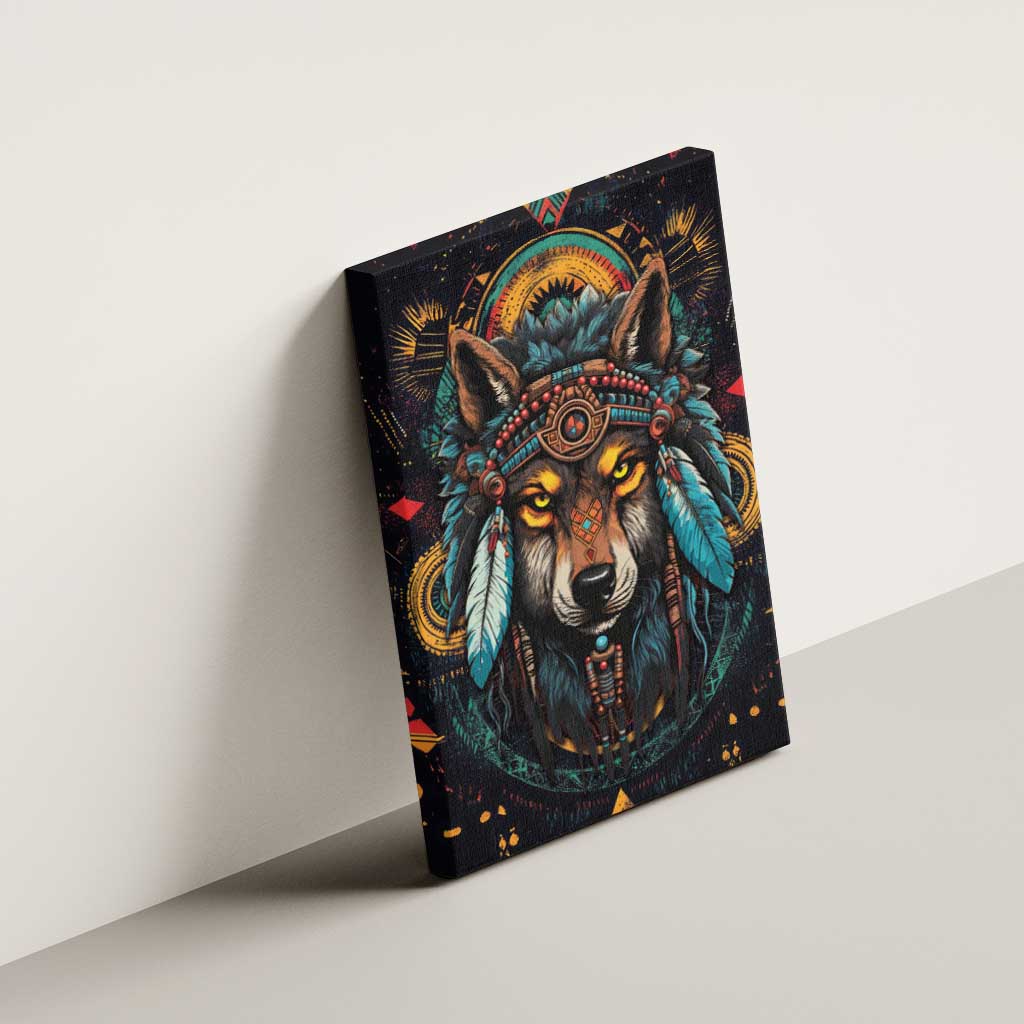 Native American Wolf Canvas Wall Art Abstract Geometric Style