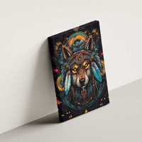 Native American Wolf Canvas Wall Art Abstract Geometric Style