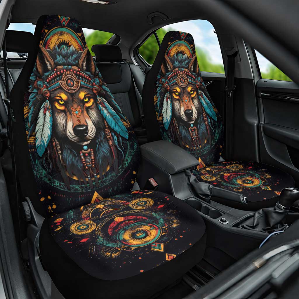 Native American Wolf Car Seat Cover Abstract Geometric Style