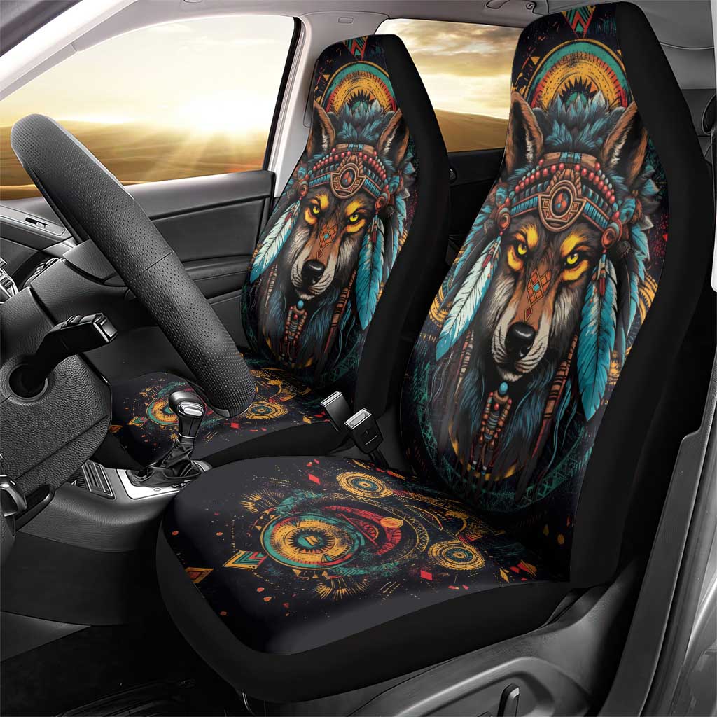 Native American Wolf Car Seat Cover Abstract Geometric Style