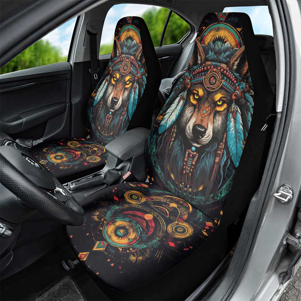 Native American Wolf Car Seat Cover Abstract Geometric Style