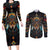 Native American Wolf Couples Matching Long Sleeve Bodycon Dress and Long Sleeve Button Shirt Abstract Geometric Style