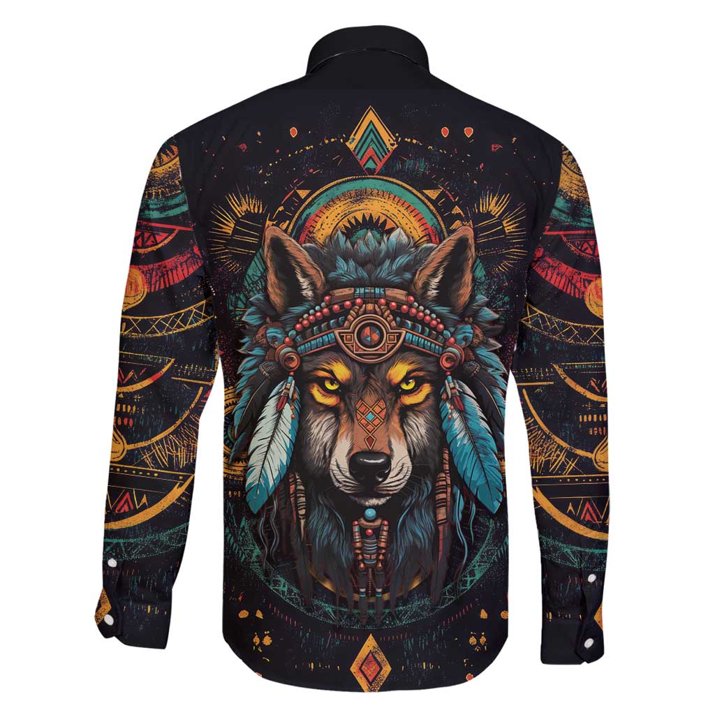 Native American Wolf Family Matching Long Sleeve Bodycon Dress and Hawaiian Shirt Abstract Geometric Style