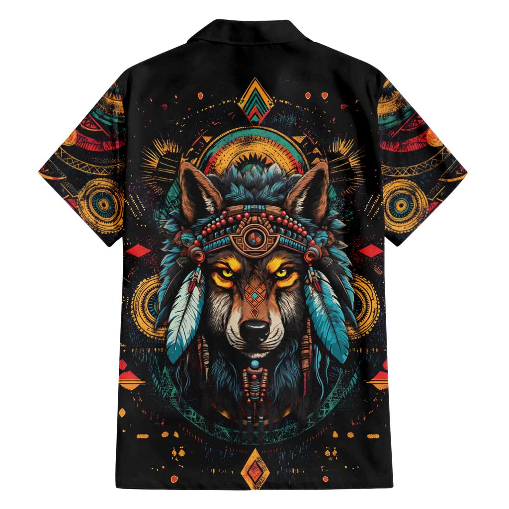 Native American Wolf Family Matching Off Shoulder Short Dress and Hawaiian Shirt Abstract Geometric Style