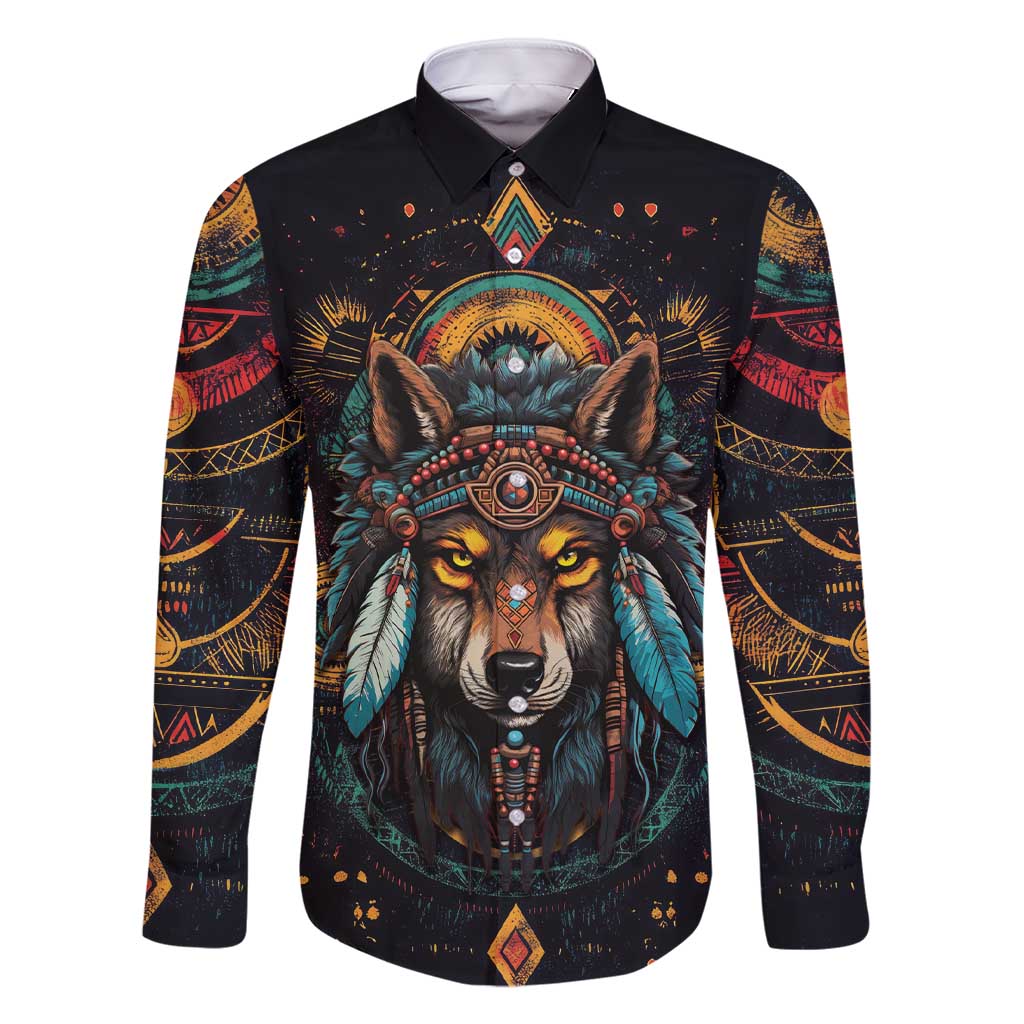 Native American Wolf Family Matching Short Sleeve Bodycon Dress and Hawaiian Shirt Abstract Geometric Style