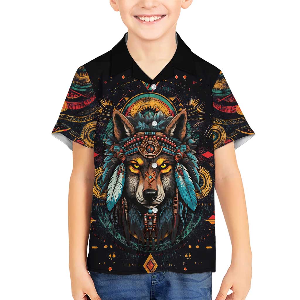 Native American Wolf Family Matching Short Sleeve Bodycon Dress and Hawaiian Shirt Abstract Geometric Style