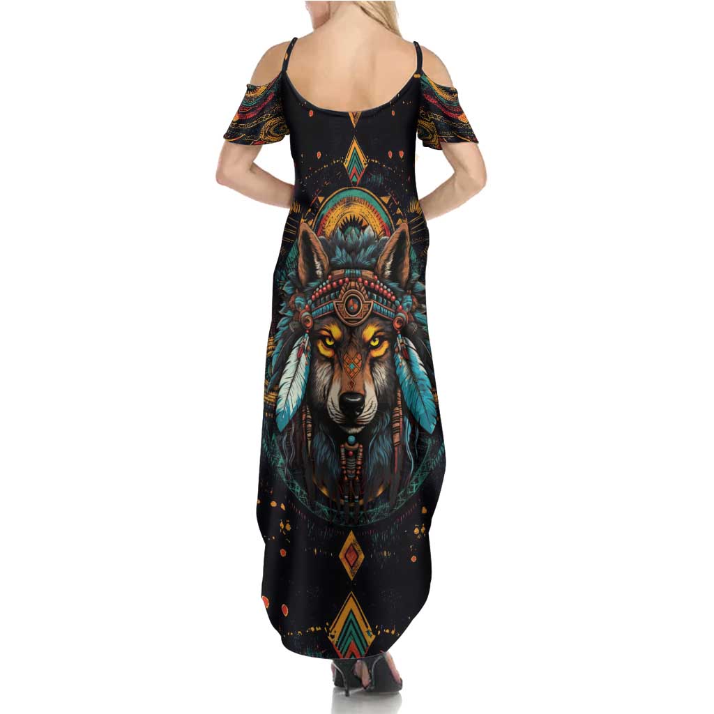 Native American Wolf Family Matching Summer Maxi Dress and Hawaiian Shirt Abstract Geometric Style