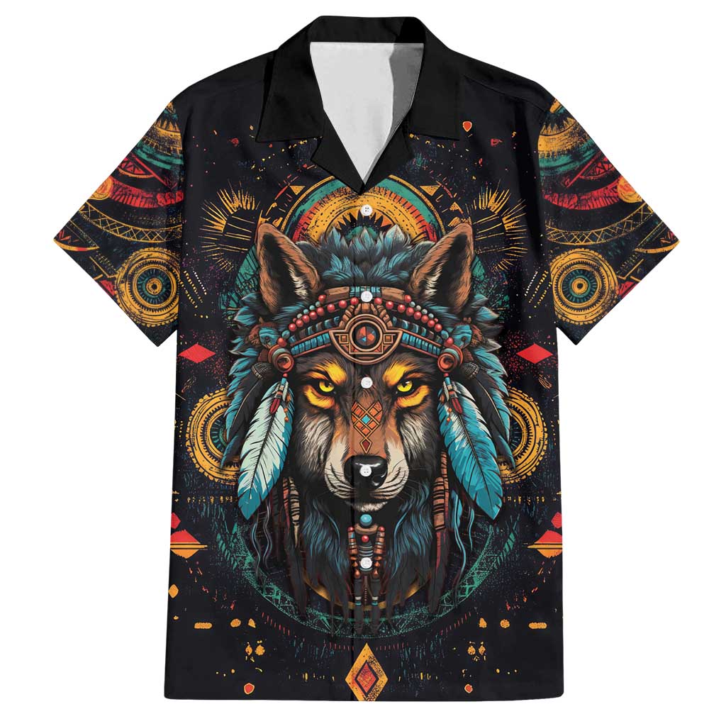 Native American Wolf Family Matching Tank Maxi Dress and Hawaiian Shirt Abstract Geometric Style