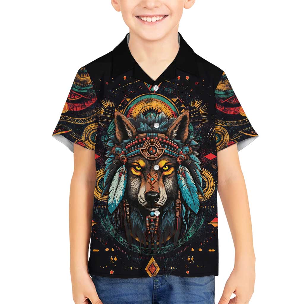 Native American Wolf Family Matching Tank Maxi Dress and Hawaiian Shirt Abstract Geometric Style