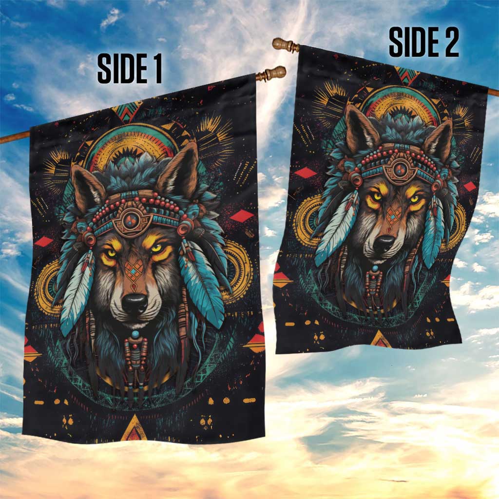 Native American Wolf Garden Flag Abstract Geometric Style