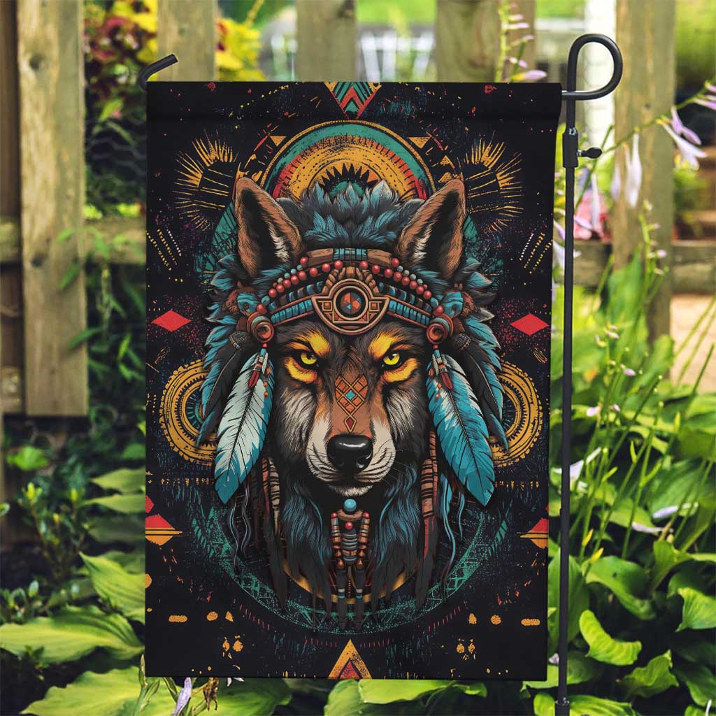 Native American Wolf Garden Flag Abstract Geometric Style