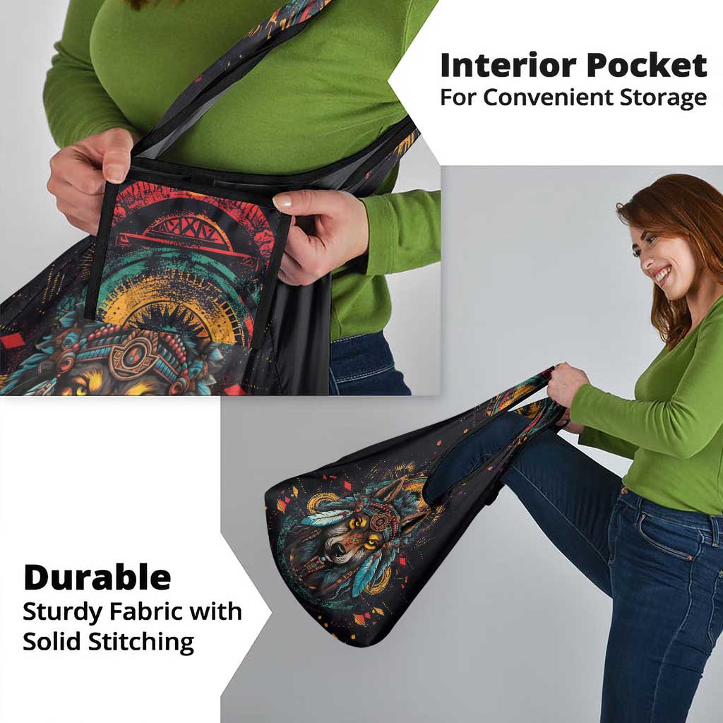 Native American Wolf Grocery Bag Abstract Geometric Style