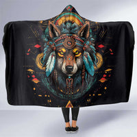 Native American Wolf Hooded Blanket Abstract Geometric Style