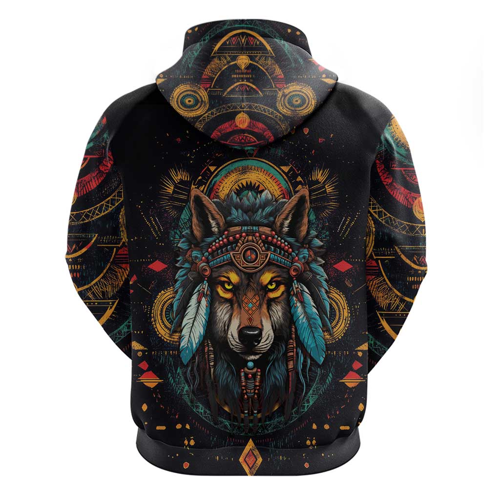 Native American Wolf Hoodie Abstract Geometric Style