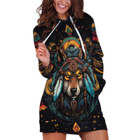 Native American Wolf Hoodie Dress Abstract Geometric Style