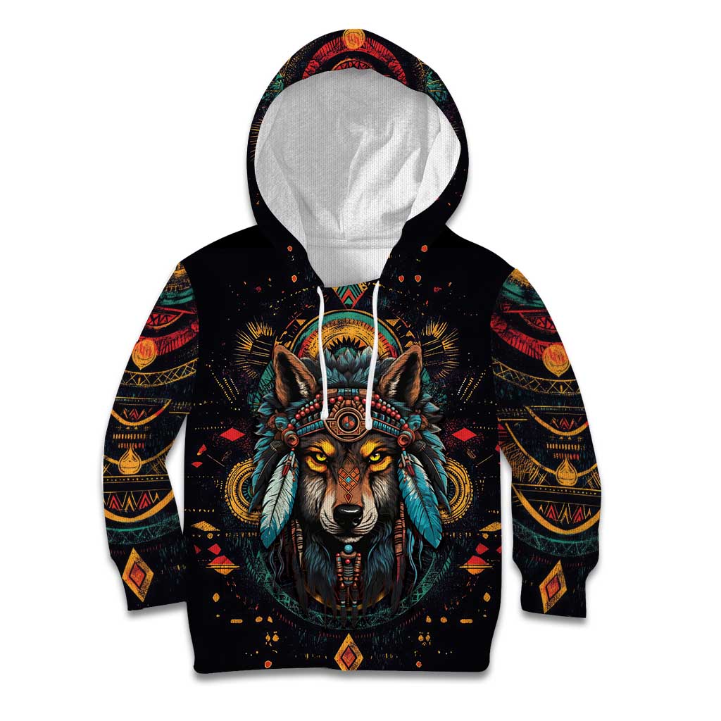 Native American Wolf Kid Hoodie Abstract Geometric Style