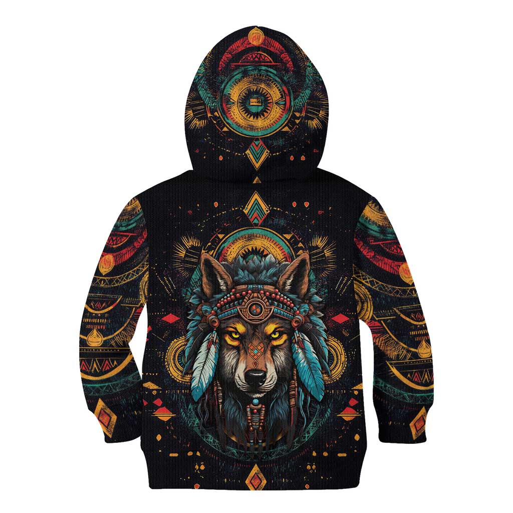 Native American Wolf Kid Hoodie Abstract Geometric Style