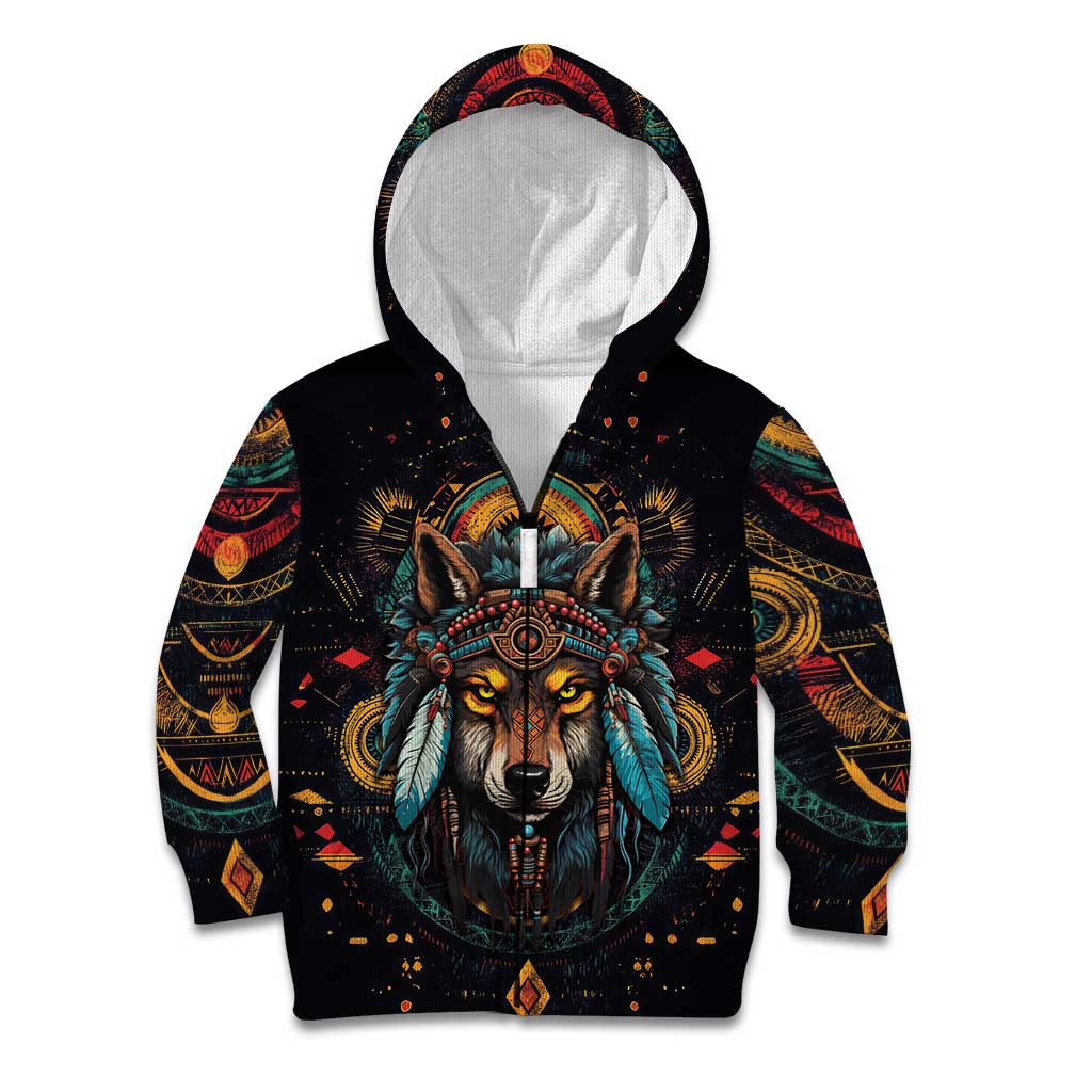 Native American Wolf Kid Hoodie Abstract Geometric Style