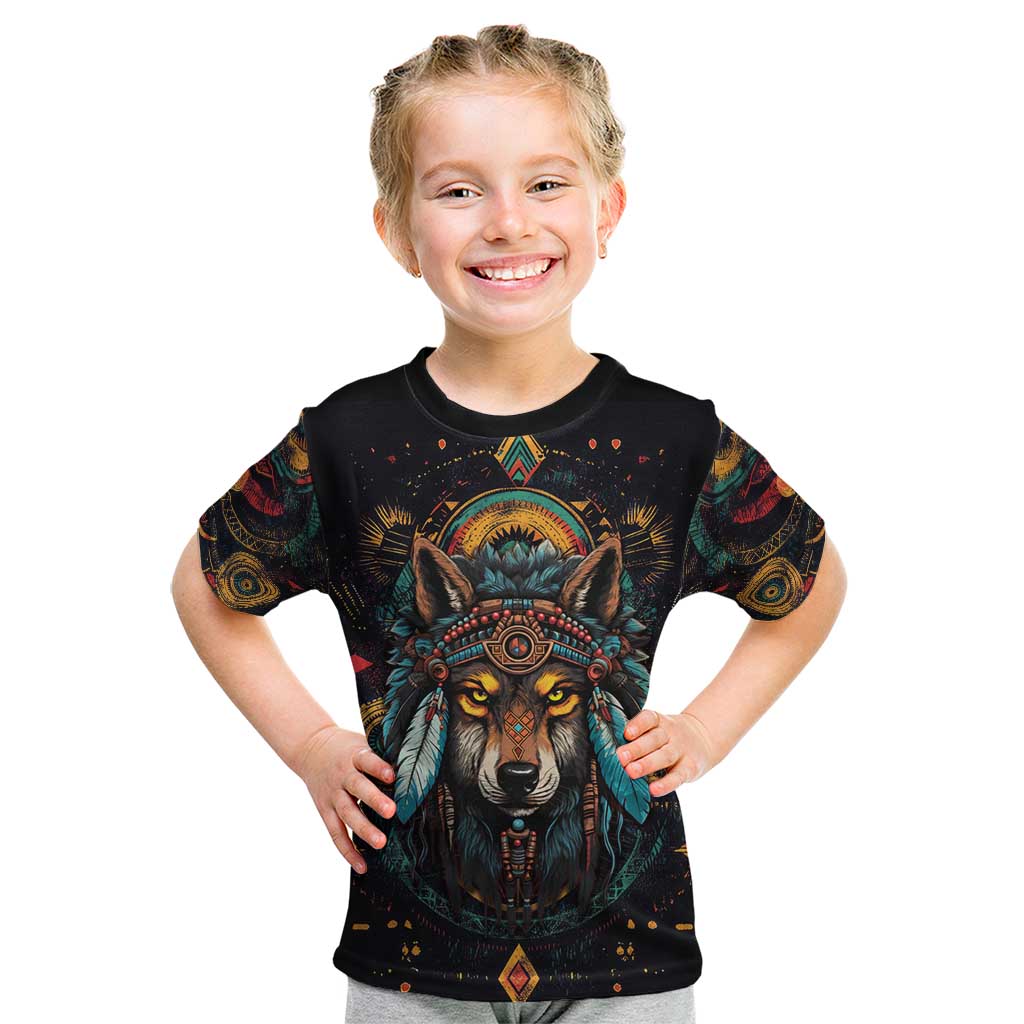 Native American Wolf Kid T Shirt Abstract Geometric Style
