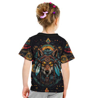 Native American Wolf Kid T Shirt Abstract Geometric Style