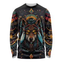 Native American Wolf Long Sleeve Shirt Abstract Geometric Style