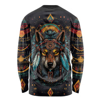 Native American Wolf Long Sleeve Shirt Abstract Geometric Style
