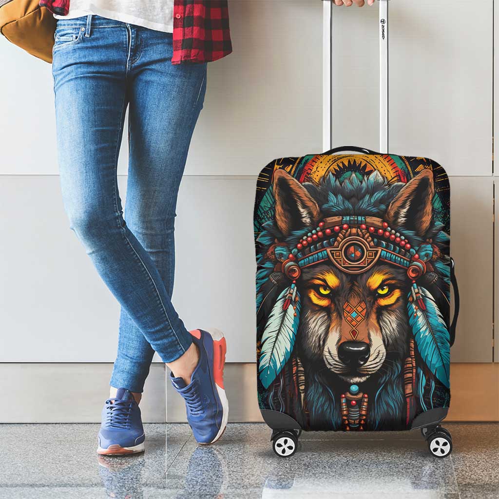 Native American Wolf Luggage Cover Abstract Geometric Style