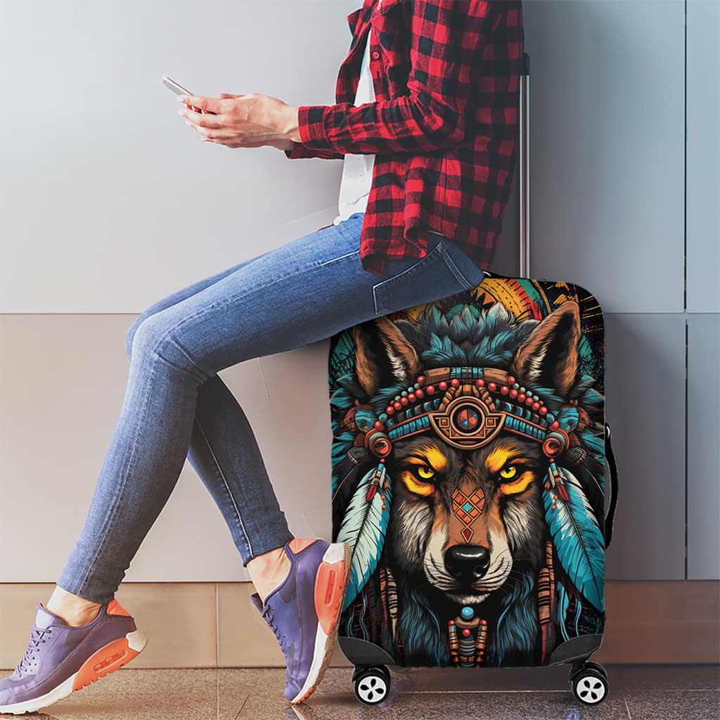Native American Wolf Luggage Cover Abstract Geometric Style