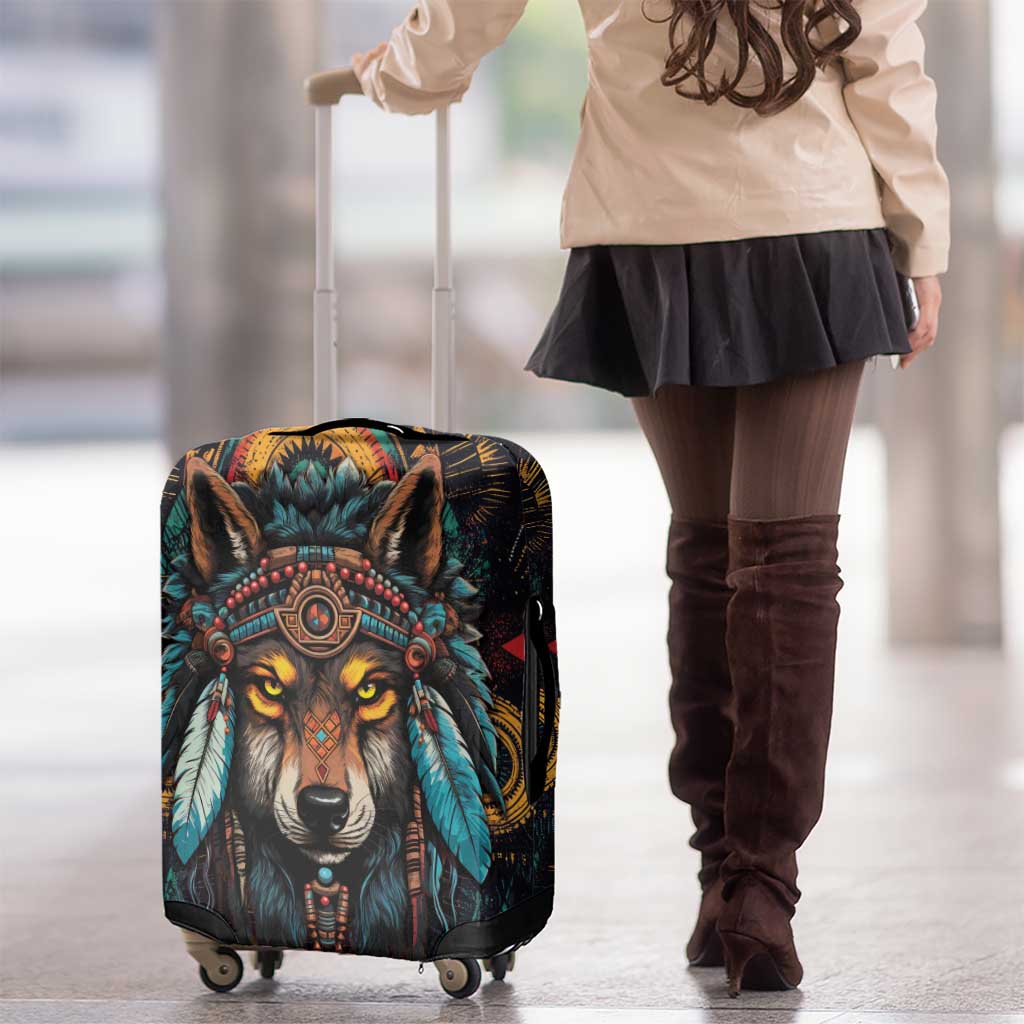 Native American Wolf Luggage Cover Abstract Geometric Style