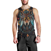 Native American Wolf Men Tank Top Abstract Geometric Style