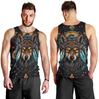 Native American Wolf Men Tank Top Abstract Geometric Style