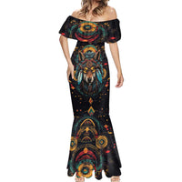Native American Wolf Mermaid Dress Abstract Geometric Style