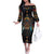 Native American Wolf Off The Shoulder Long Sleeve Dress Abstract Geometric Style