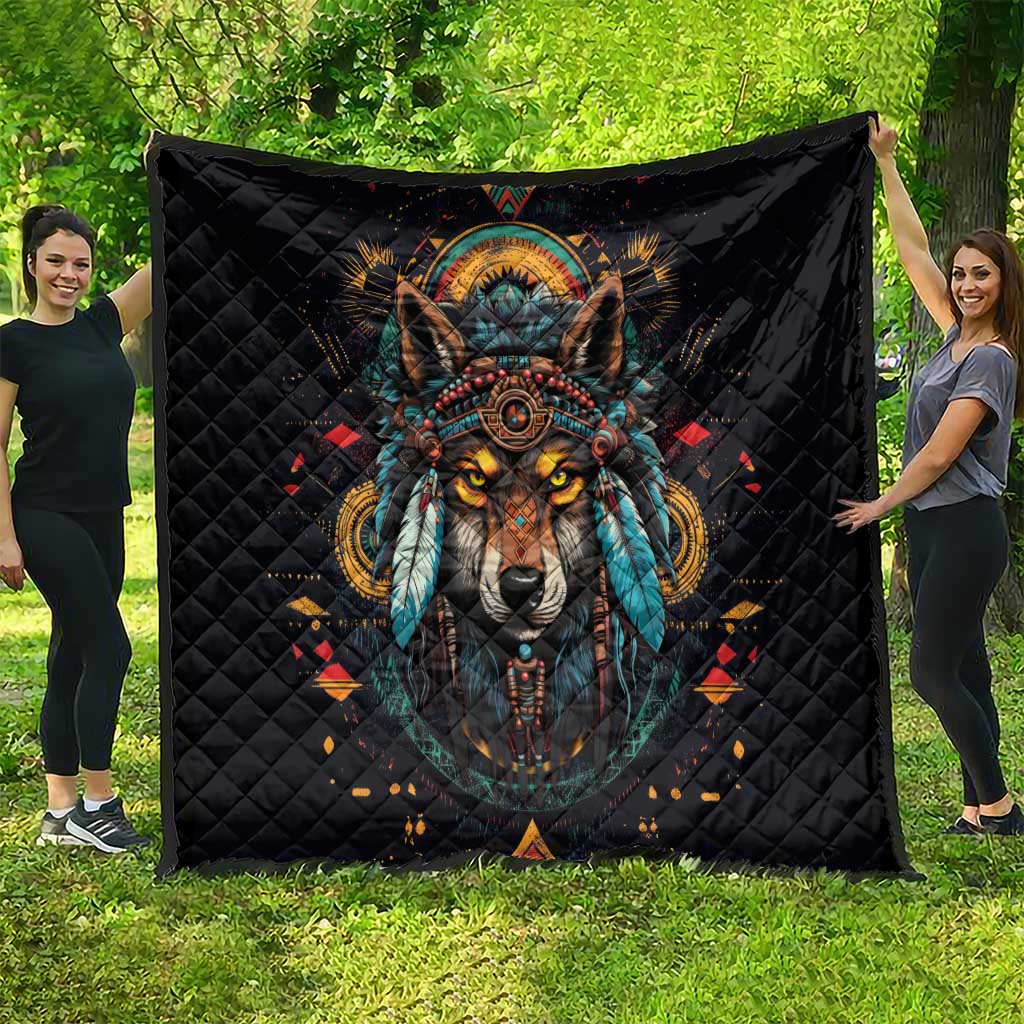 Native American Wolf Quilt Abstract Geometric Style