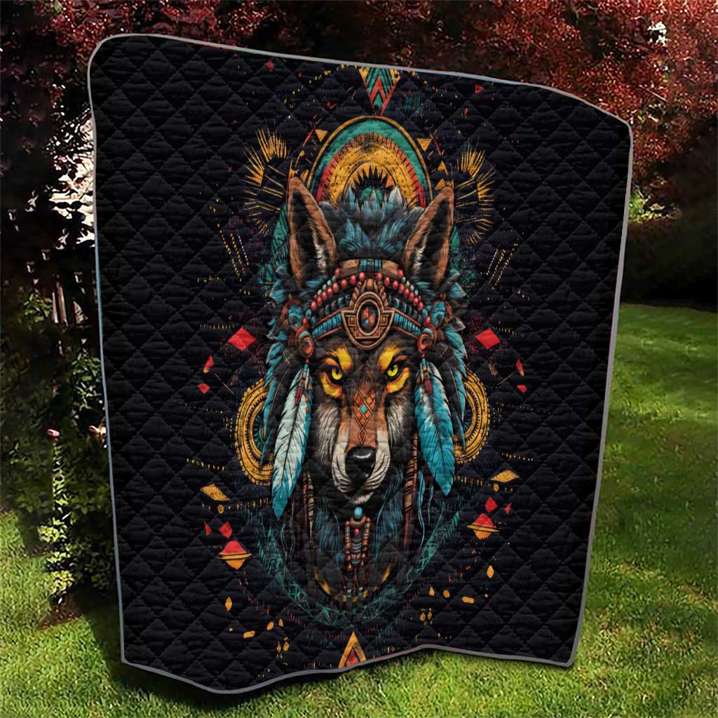 Native American Wolf Quilt Abstract Geometric Style