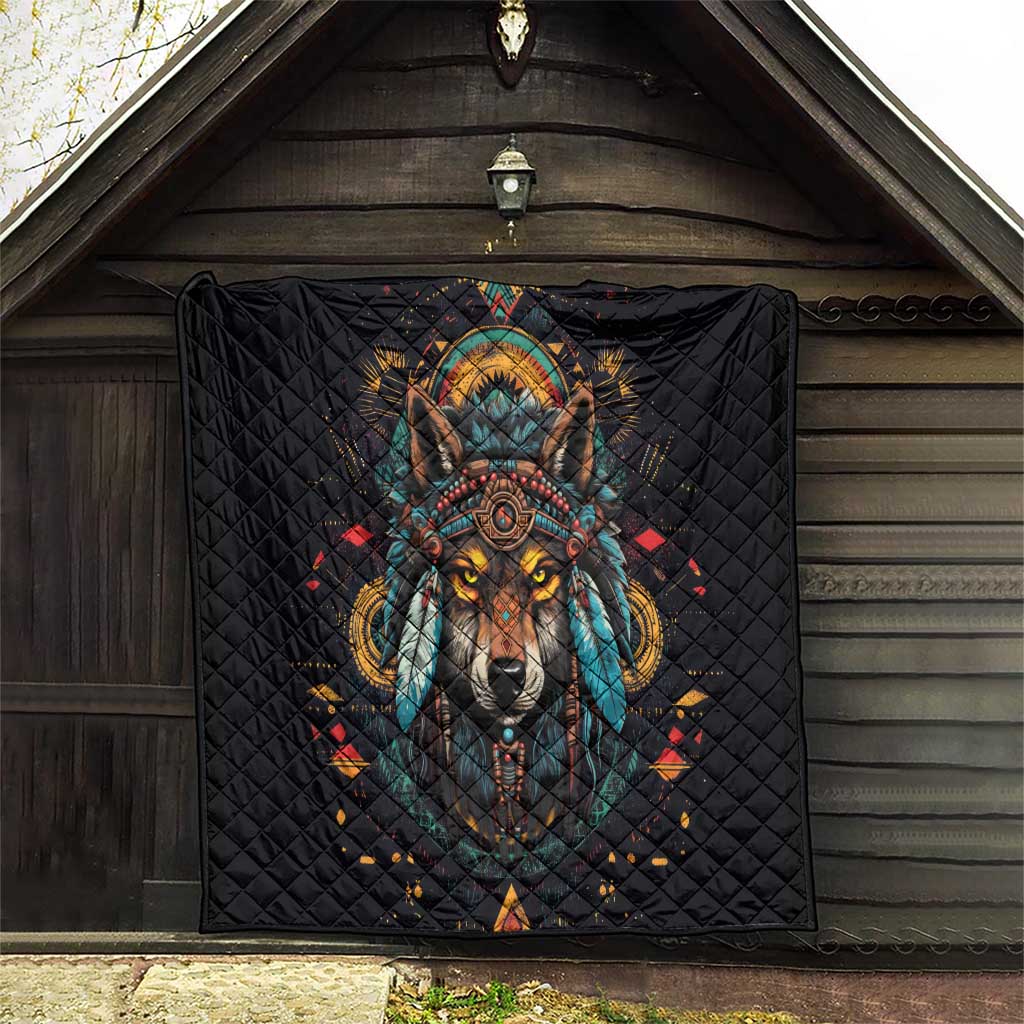 Native American Wolf Quilt Abstract Geometric Style