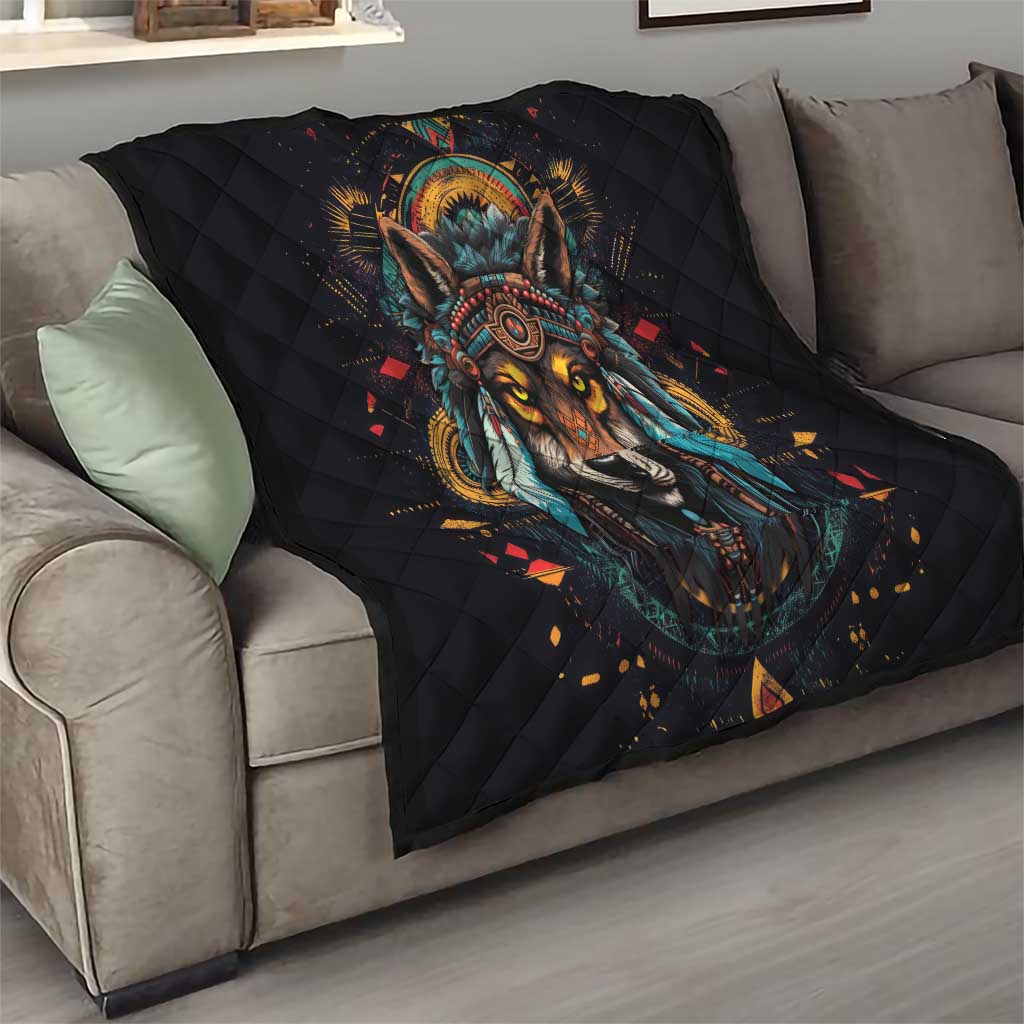 Native American Wolf Quilt Abstract Geometric Style