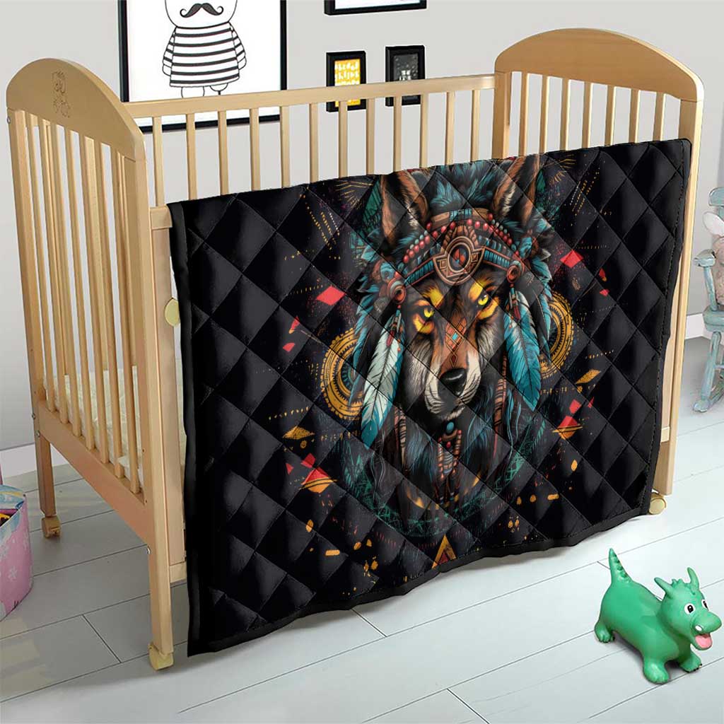 Native American Wolf Quilt Abstract Geometric Style