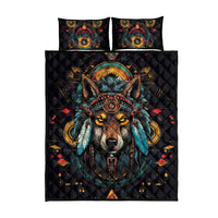Native American Wolf Quilt Bed Set Abstract Geometric Style