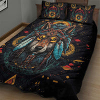 Native American Wolf Quilt Bed Set Abstract Geometric Style
