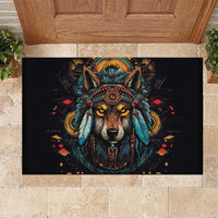 Native American Wolf Rubber Doormat Abstract Geometric Style