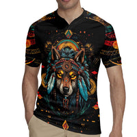 Native American Wolf Rugby Jersey Abstract Geometric Style