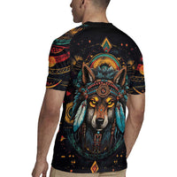 Native American Wolf Rugby Jersey Abstract Geometric Style